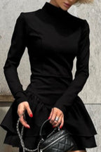 Black High Neck Ruffle Mini Dress