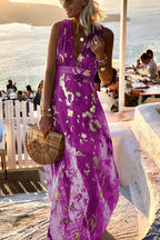Vacation style waist shaping slim figure party sexy V-neck long dress