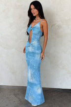 Butterfly Print Cutout Twist V Neck Cami Maxi Dress