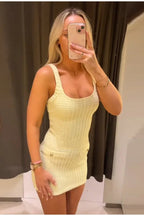 Knitted Tweed Backless Mini Dress