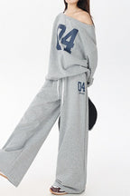 American Vintage Letter Print Off Shoulder Activewear Set