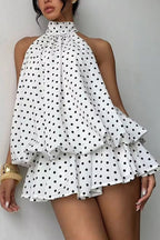 Fashionable Chiffon Halter Neck Backless Lace-up Casual Vacation Mini Dress