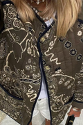 Retro Print Pockets Loose Round Neck Jacket
