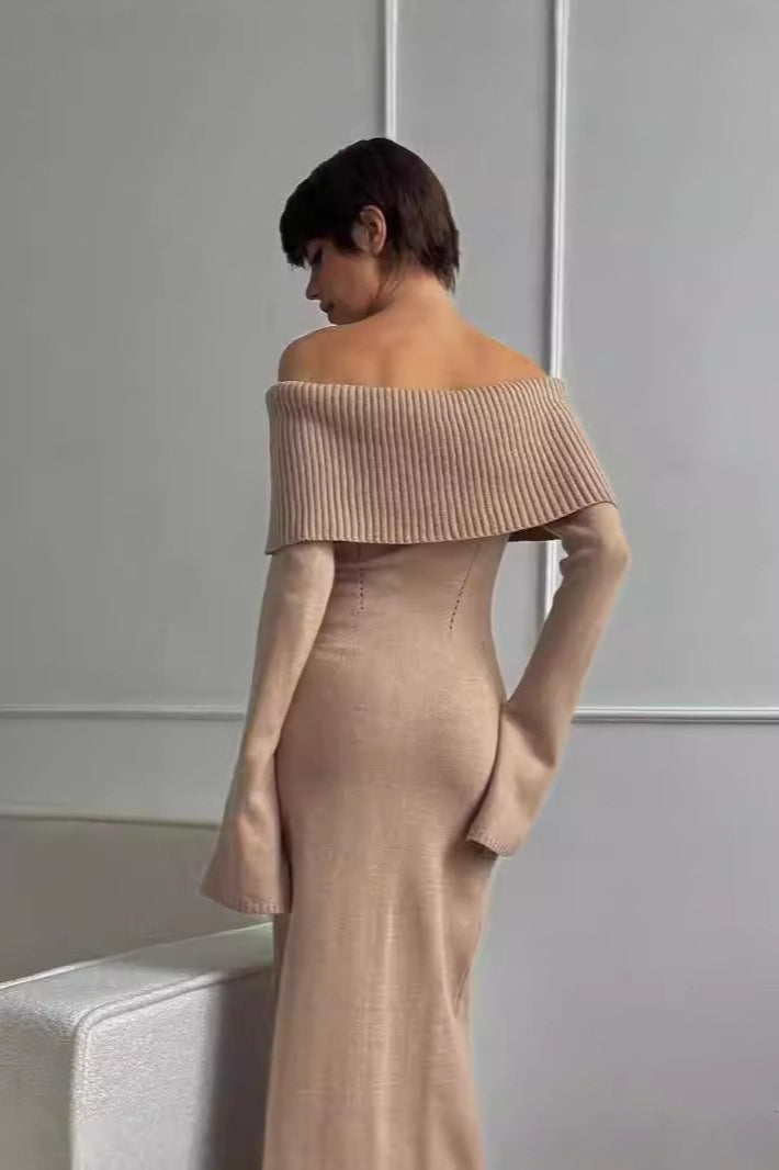 Collared OffShoulder Knit Sweater Dress