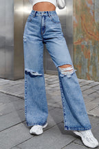 Ripped High Waist Casual Wide Leg Jeans
