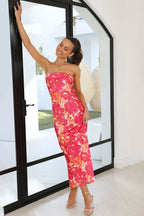 Hilda Minimalist Maxi Dress Rose/red Splatter Statement Occasion Edit