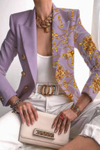 Art print double-breasted blazer