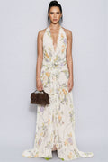 Umbek Floral Print Ruffle Maxi Dress