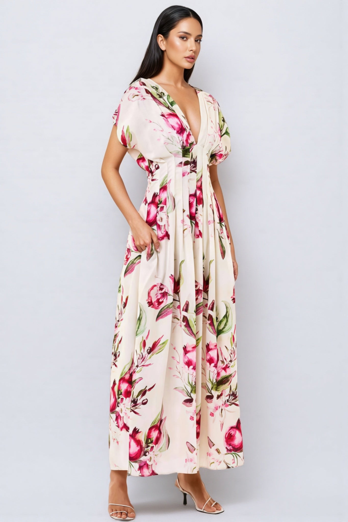 Liams V-neck Printed Backless Maxi Dress