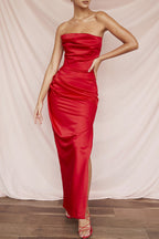 Satin Strapless Corset Maxi Dress