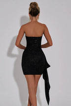 Sparkling Strapless Tie Bodycon Mini Party Dress