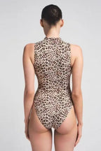 Sexy Leopard Print Zipper Front Bodysuit
