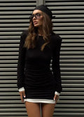 Color Block Long Sleeve Pleated Dress