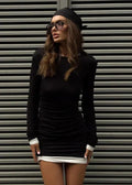 Color Block Long Sleeve Pleated Dress