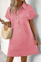 Laura Premium Casual Short Sleeve Button Front Mini Dress Designer Edit