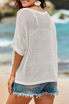 Floral Jacquard Loose-fitting Round Neck Short-sleeved Casual Knitted Cover-up