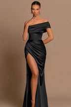 Silk Gloss Off-Shoulder Split Party Dress