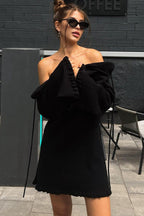 Woolen Backless Tie Detail Flared Sleeve Solid Sweater Dress