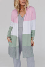 Multicolor Color Block Casual Pocketed Duster Cardigan