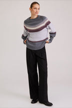 Patchwork Crew Neck Knit Sweater
