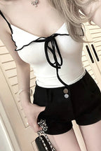 Bow Collar Color Block Halter Cami Top