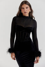 Textured Velvet Fuzzy Accent Cocktail Dress