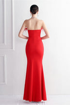 Elegant Feather Trim Strapless Formal Dress