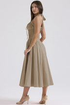 Floral Halter Lace Trim Long Sleeveless Prom Dress