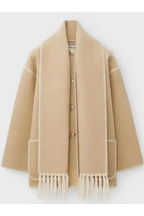 Scarf-Neckline Felt Woolen Coat