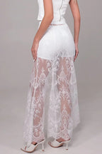 Queen Time Court-style Lace High Rise Elastic Waist Flare Maxi Skirt