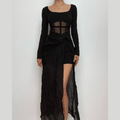 Corset square neck solid long sleeve ruched maxi dress