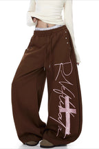 Contrast Print Curved Leg Wide Pants