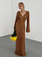 Crochet Fishtail Flare Sleeve Maxi Dress