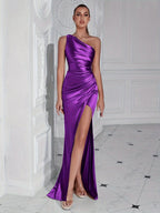 Amalric Minimalist Satin Cocktail Dress with One Shoulder Elevated Occasion Wear