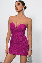 Deep V Strapless Sequin Bodycon Graduation Party Dress