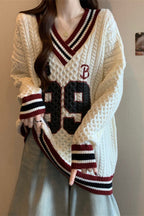 Contrast VNeck Plus Size Sweater