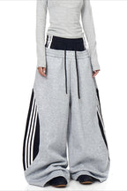 Double Waist Drawstring Stripe Pants