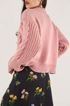 Dark Salmon Cable-Knit Button-Up Cardigan