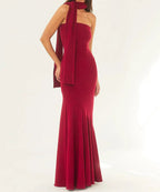 Scarf Strapless Pleated Maxi Dress