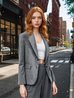 Wool Blend Oversized Pinstripe Lapel Blazer