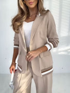Sporty Stripe Blazer Wide Leg Pants Set