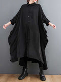 Cotton Long Sleeves Shirt Style A-Line Dress