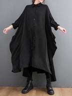 Cotton Long Sleeves Shirt Style A-Line Dress