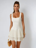 Sleeveless Wide Pleated Square Neck Dress