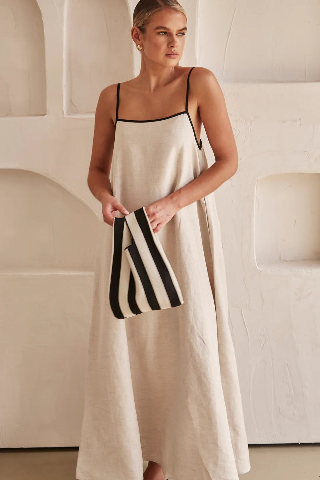 Agustina Luxe Long Contrasting Linen Dress Elevated Occasion Wear