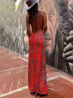 Tie - dye Print Back Lace - up Stretch Maxi Dress