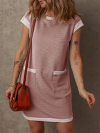 Straight Round Neck Pocket Mini Dress