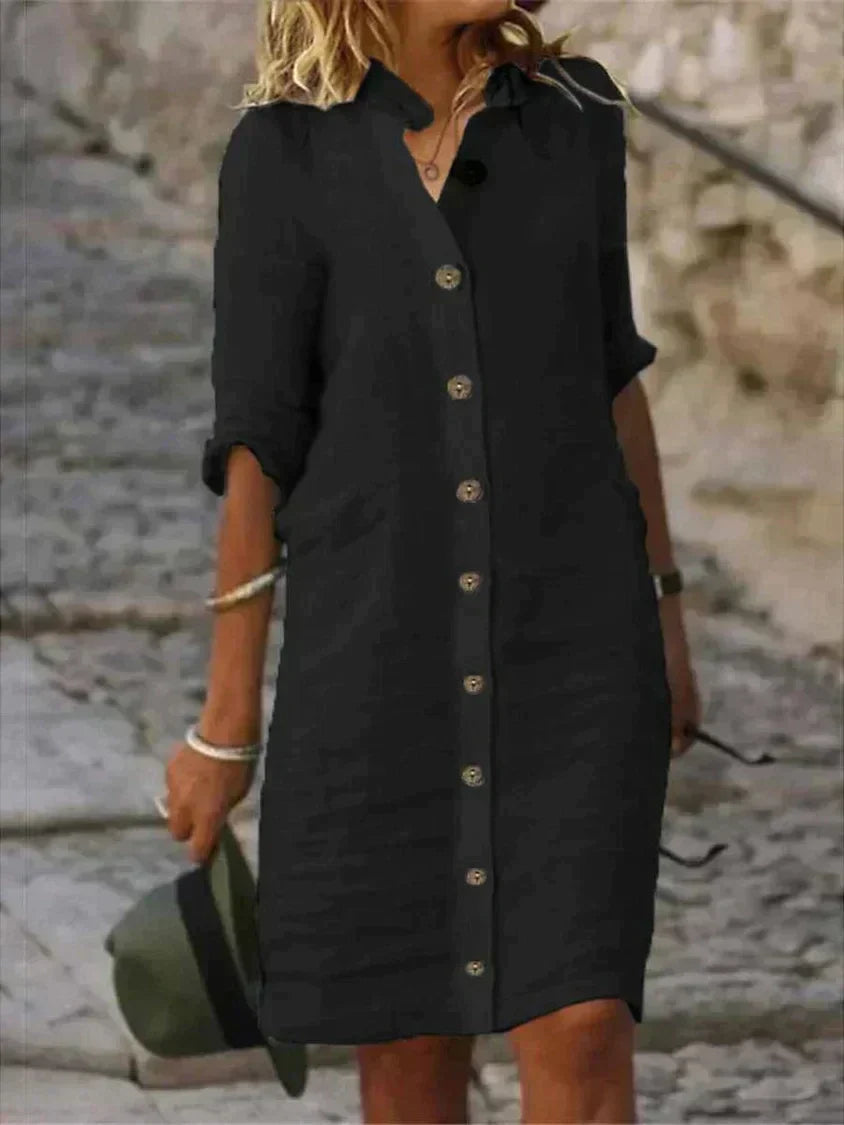 Michelle Aesthetic Women's Casual Summer Blue Linen Dress Boutique Collection