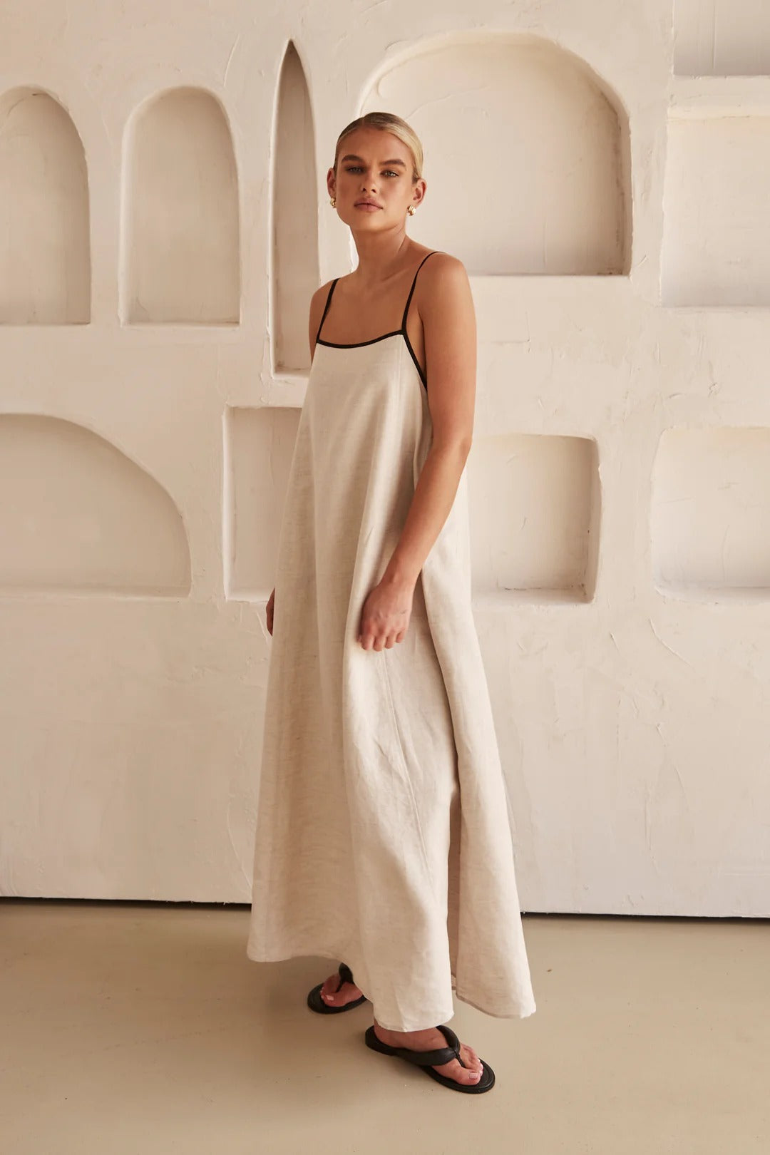 Maria Aesthetic Contrast Linen Maxi Dress Designer Edit