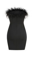 Strapless Feather Mini Dress in Black